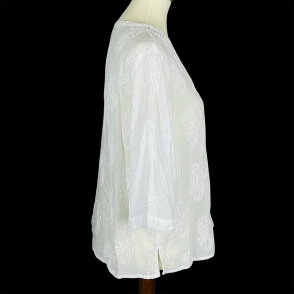 Alfred Dunner 3/4 Sleeve Sheer Top Sz 16P White Embroidered Pintuck Gauzy Beach - Picture 3 of 6